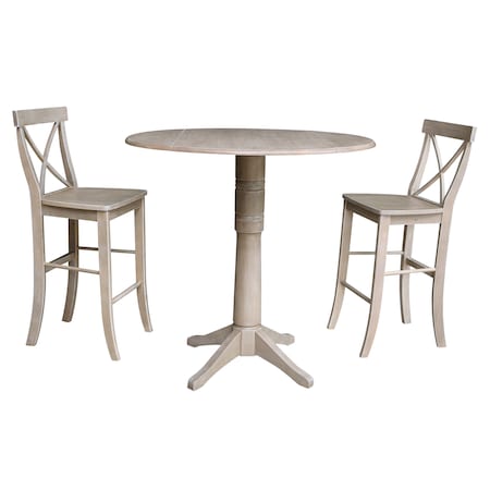 International Concepts Round 42 in Rd Pedestal Bar Height Table, 2 Bar Height Stools, Washed Gray Taupe, 42 in W, 42 in L K09-42DPT-27-S6133-2